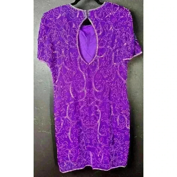 Vintage Adrianna Papell Evening 100% Silk Beaded Special Occasion Dress Keyhole - Picture 4 of 10